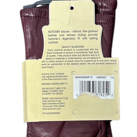 Vintage Isotoner Garnet Burgundy Maroon Leather Gloves Size 7 Medium NEW - Picture 3 of 3